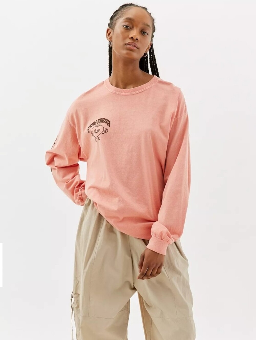 🍁 Urban Outfitters| Stay Fresh Eat More Plants Pink Oversized Long Sleeve  S/M